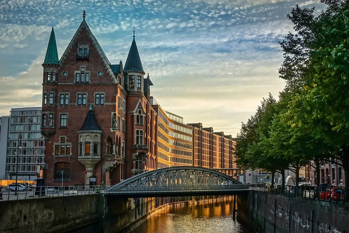 Speicherstadt in Hamburg im Abendlicht